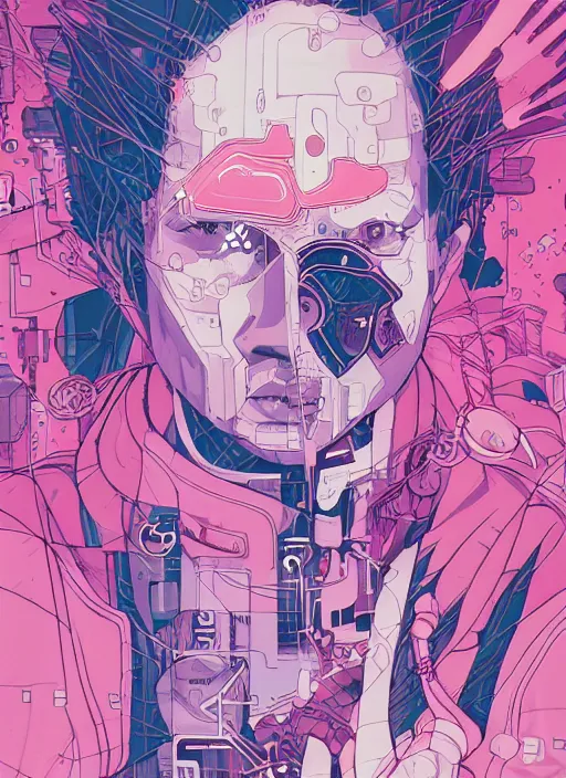 Image similar to portrait, cyberpunk hero, leaves by miyazaki, violet and pink and white palette, illustration, kenneth blom, mental alchemy, james jean, pablo amaringo, naudline pierre, contemporary art, hyper detailed