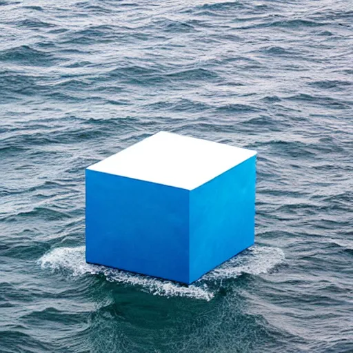 Image similar to a cube in the middle of the sea in the style of richard serra