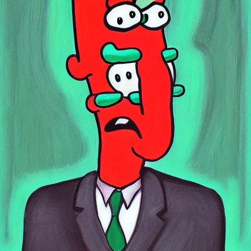 Image similar to handsome squidward portrait, painting, colorful