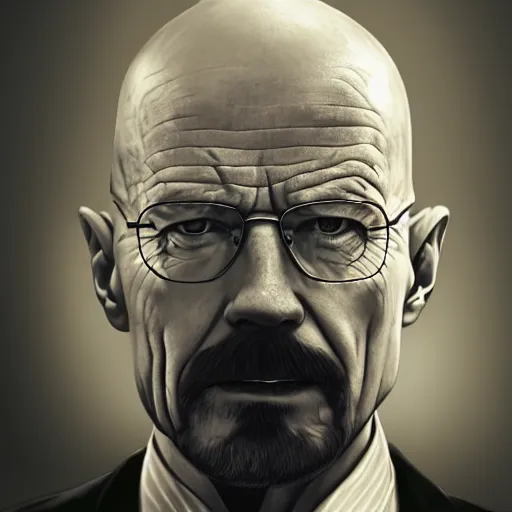 Image similar to walter white in a suit, digital art, artgerm, trending on artstation, 4 k highly detailed art, octane render, 3 d, unreal engine, greg rutkowski, wlop, white smoke, chromatic aberration, white smoke, trending on artstation