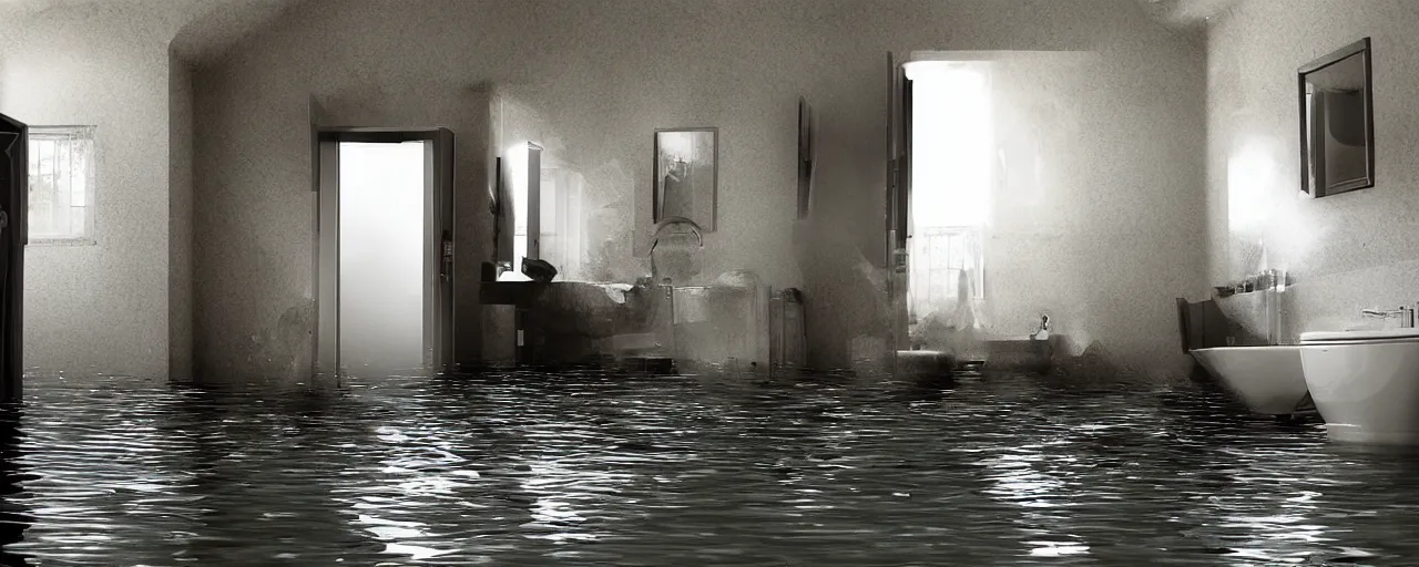 Image similar to a flooded bathroom exploding