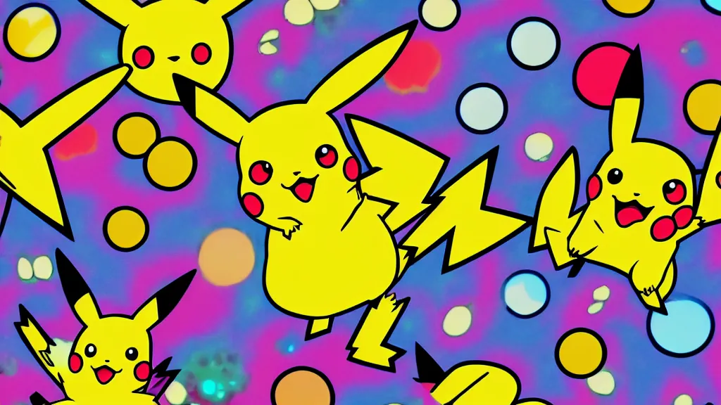 Image similar to pikachu, psychedelic, in a pokemon episode, 4k