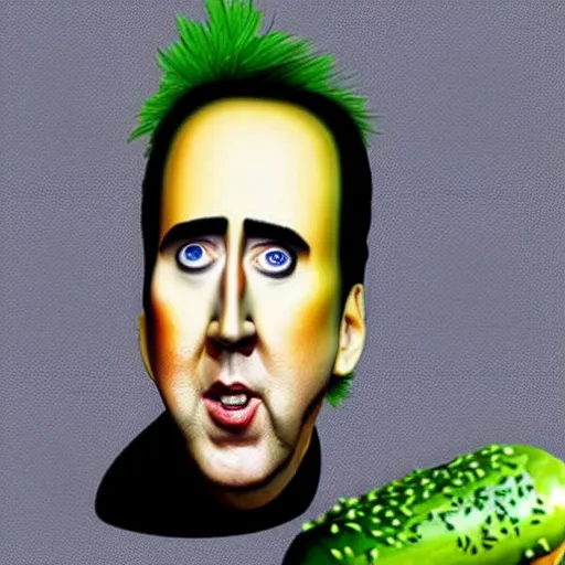 Image similar to Nicolas Cage as a pickle man known as picolas cage