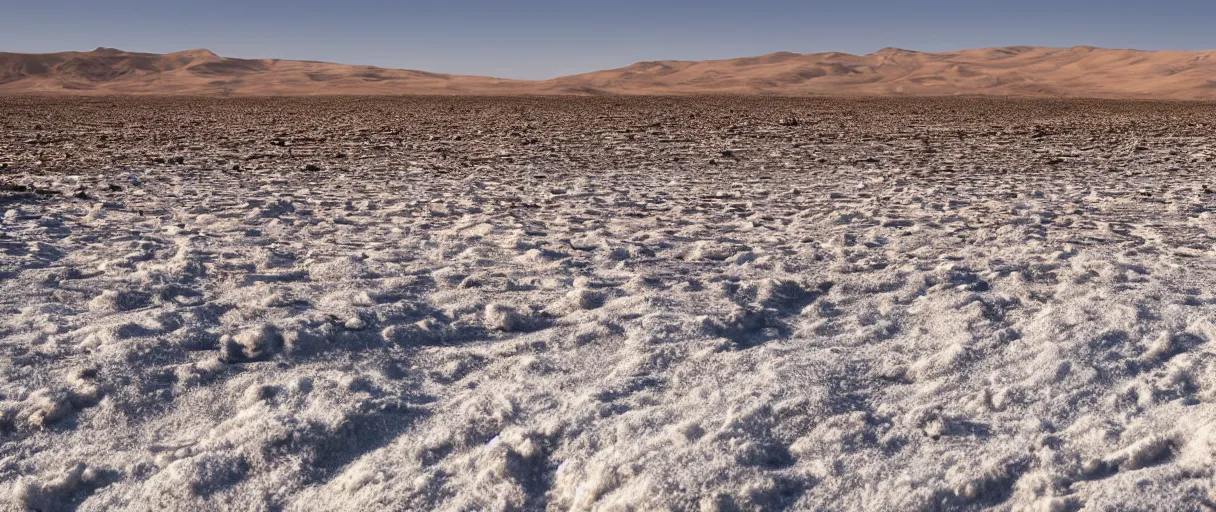 Prompt: a landscape where hot desert and cold snow meet