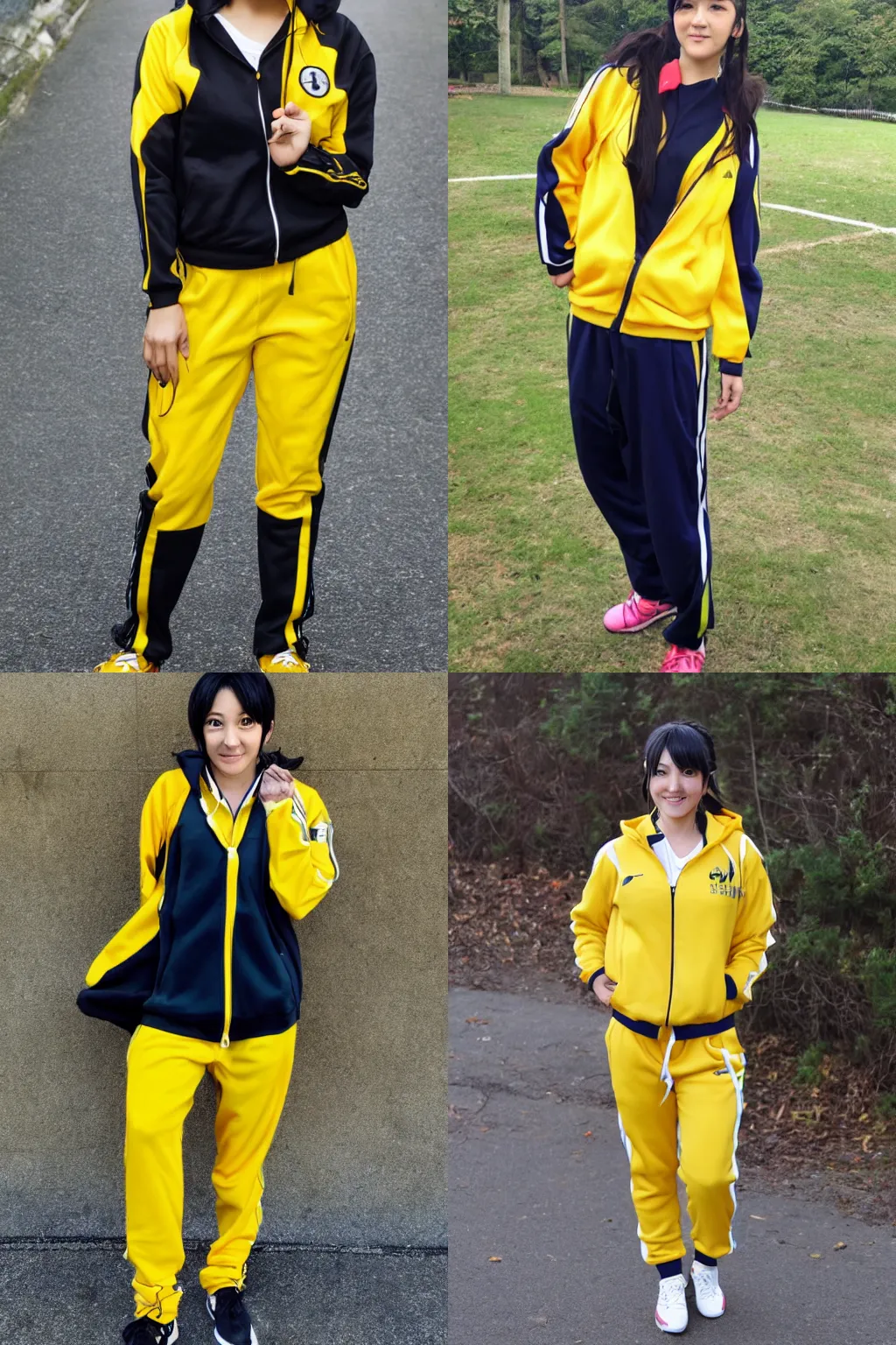 Prompt: mayoi hachikuji in a yellow tracksuit