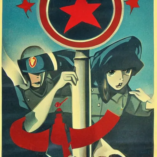 Image similar to soviet communist propaganda poster about the dangers of anime