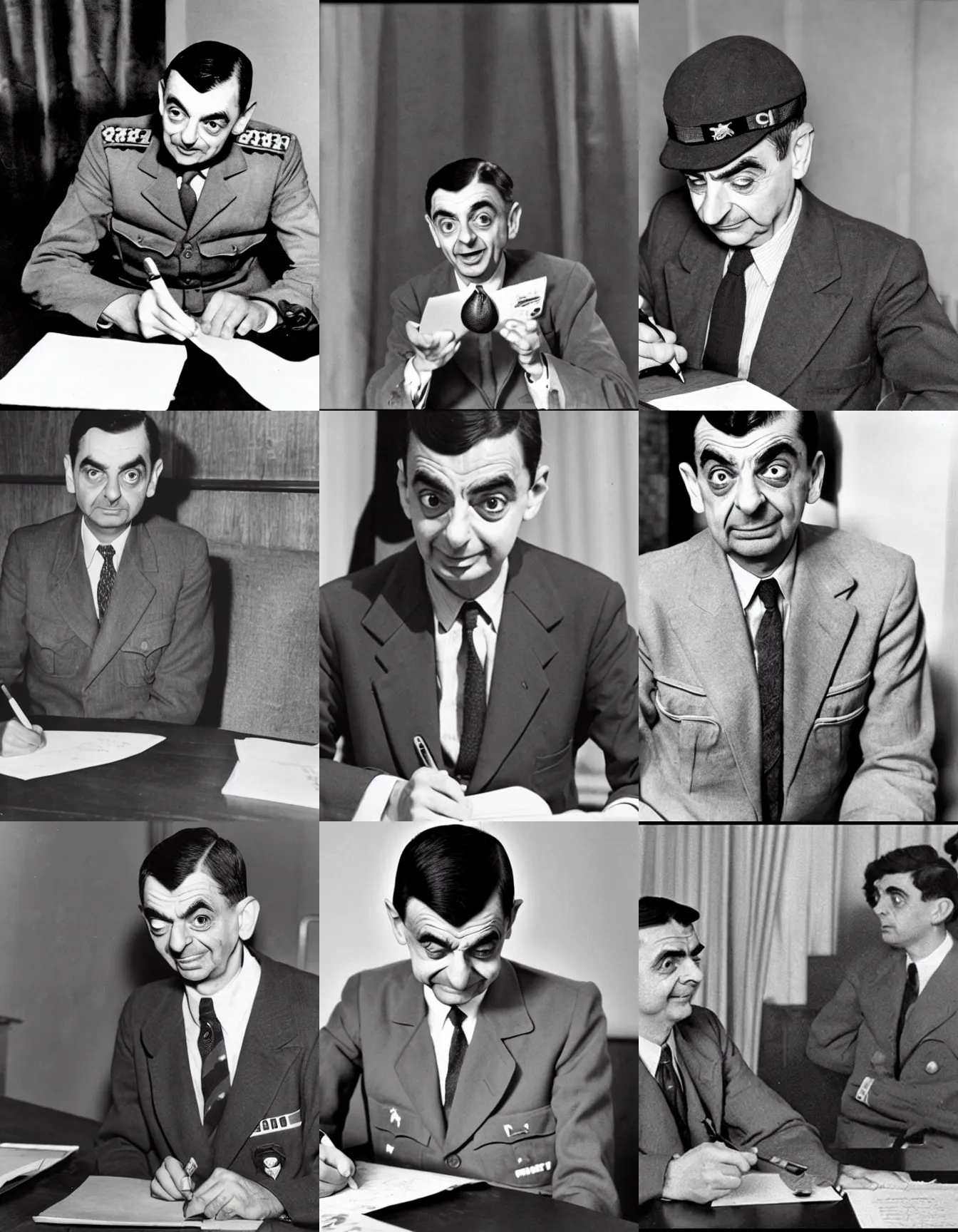 Prompt: mr bean signing up for the draft, ww 2