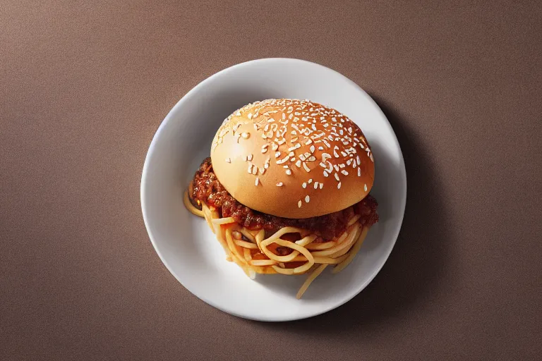 Image similar to mcdonalds spaghetti burger, commercial photograph