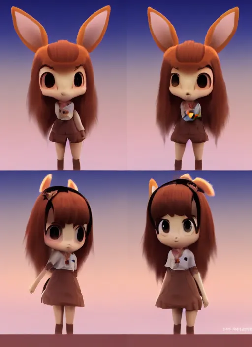 Image similar to female eevee mini cute girl, character adoptable, highly detailed, rendered, ray - tracing, cgi animated, 3 d demo reel avatar, style of maple story and zootopia, maple story eevee, fluffy, dark skin, cool clothes, soft shade, soft lighting