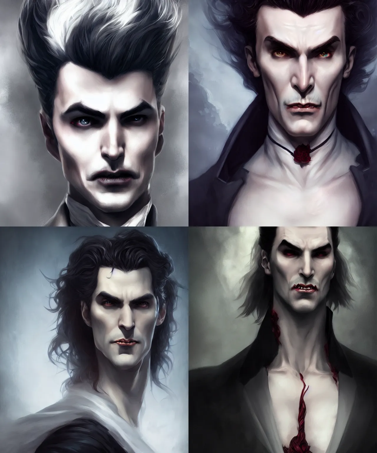 Prompt: male dracula by charlie bowater and titian and artgerm, full body portrait, intricate, face, elegant, beautiful, highly detailed, dramatic lighting, sharp focus, trending on artstation, artstationhd, artstationhq, unreal engine, 4 k, 8 k