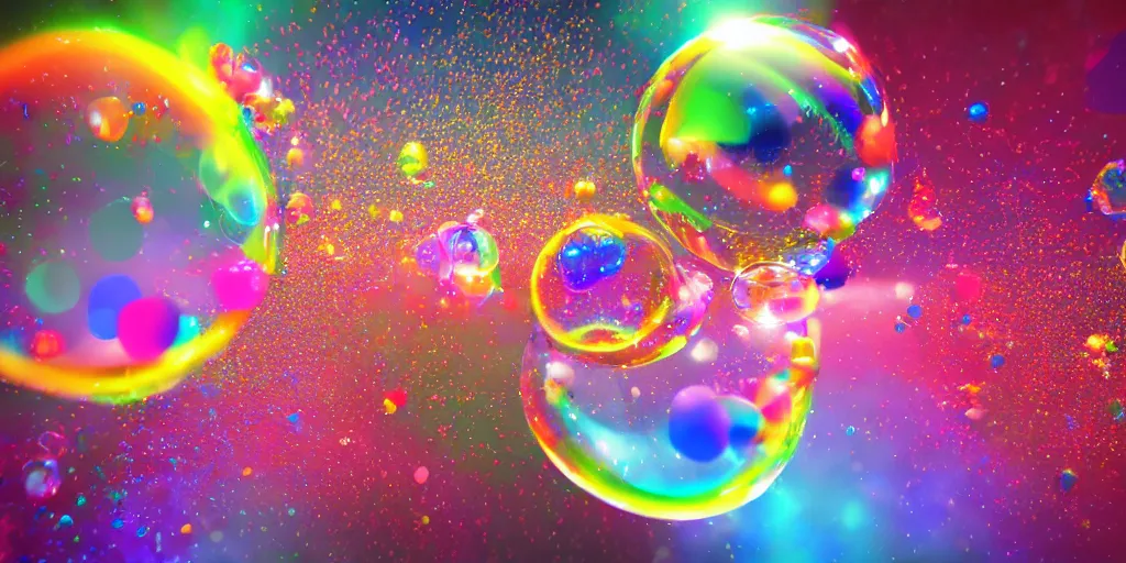 Image similar to floating bubbles, award winning, 8k, colorful, volumetric, digital art, hyper detailed