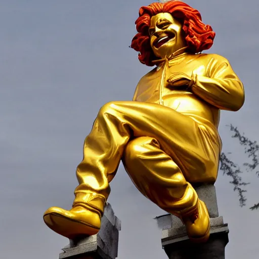 Image similar to A golden statue of Ronald McDonald