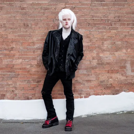 Prompt: Full picture of a white haired vampire wearing Dr. Martens shoes
