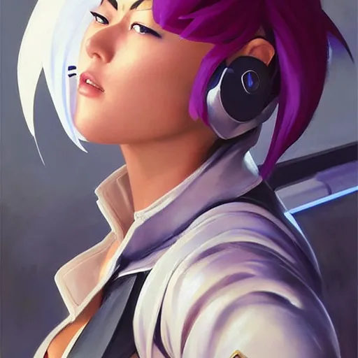 Image similar to greg manchess portrait painting of motoko kusanagi as overwatch character, totally whack, medium shot, asymmetrical, profile picture, organic painting, sunny day, matte painting, bold shapes, hard edges, street art, trending on artstation, by huang guangjian and gil elvgren and sachin teng