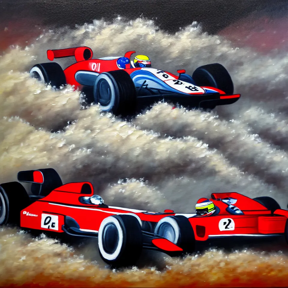 Image similar to a oil painting of a car racing