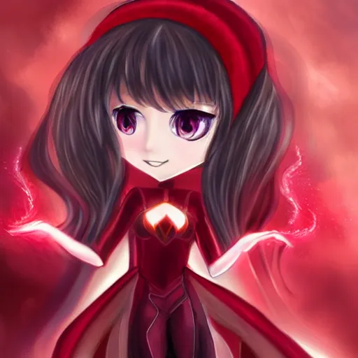 Image similar to chibi scarlet witch, anime, portrait, fantasy art