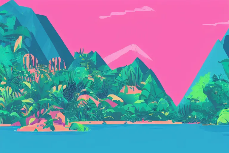 Prompt: jungle mountain water vector illustration digital art by james gilleard trending on artstation