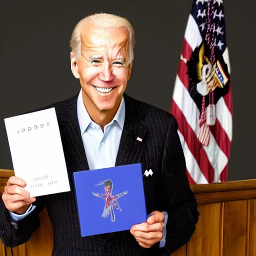 Prompt: joe Biden holding death note, anime style