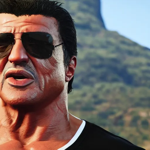 Image similar to sylvester stallone in grand theft auto 5, unreal engine, 8 k, octane render,