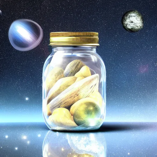 Prompt: A whole universe trying to scape from a jar, photorealistic, 8k,