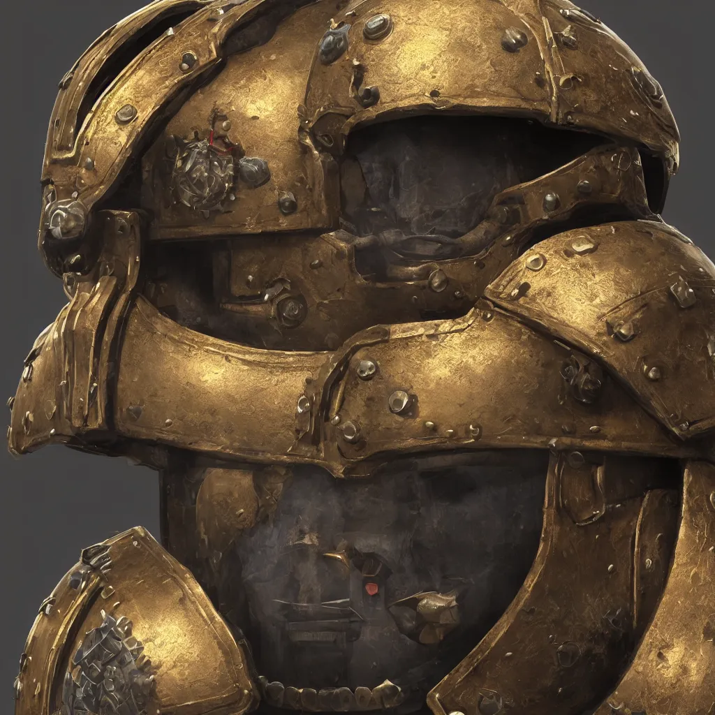 Image similar to medieval space marine helmet, unreal engine, 8 k, ultra realistic, ultra detail