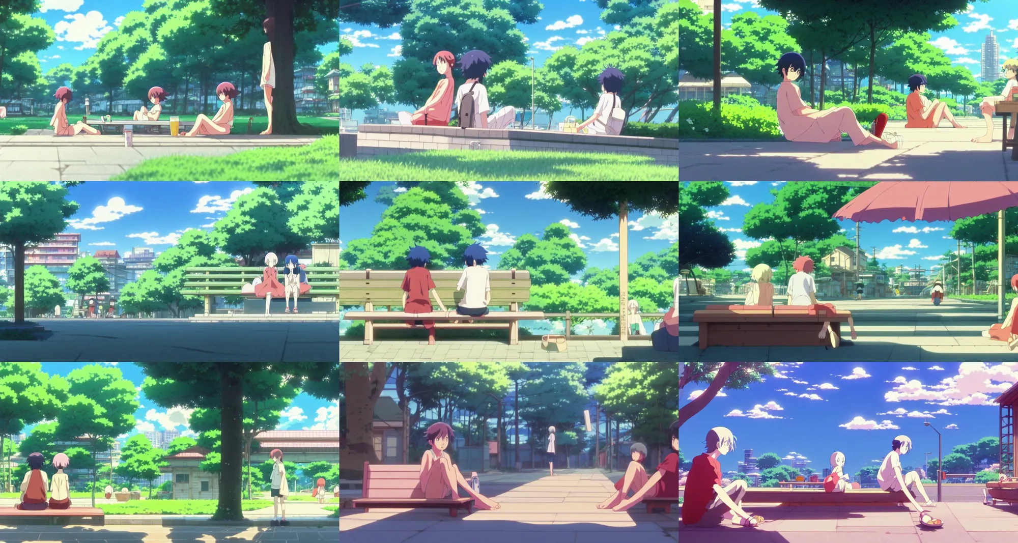 Prompt: beautiful slice of life anime scene of arcade, summer, relaxing, calm, cozy, peaceful, by mamoru hosoda, hayao miyazaki, makoto shinkai