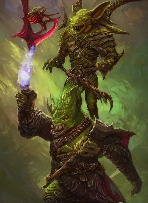 Image similar to goblin, ultra detailed fantasy, green, dndbeyond, bright, colourful, realistic, dnd character portrait, full body, pathfinder, pinterest, art by ralph horsley, dnd, rpg, lotr game design fanart by concept art, behance hd, artstation, deviantart, hdr render in unreal engine 5