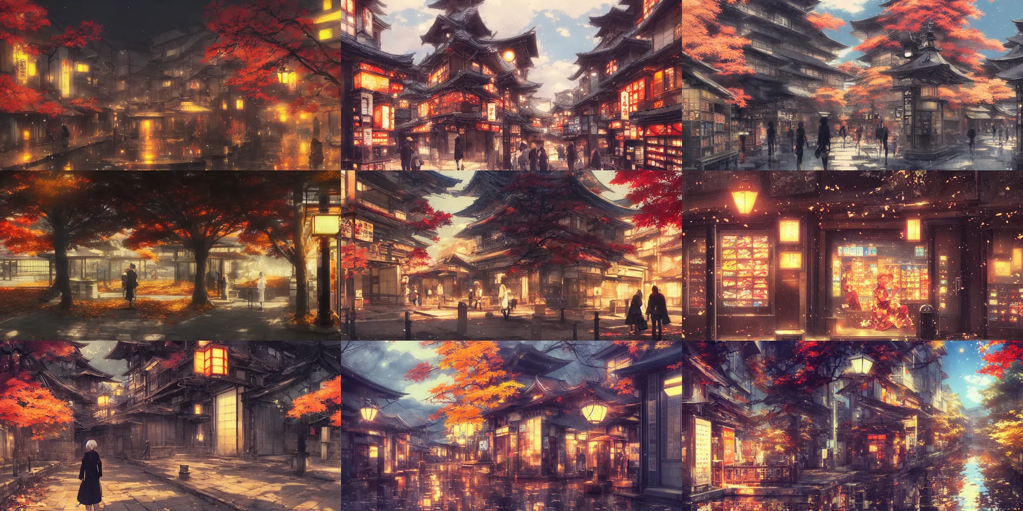 Prompt: anime visual kyoto by greg rutkowski, autumn, night, vending machine