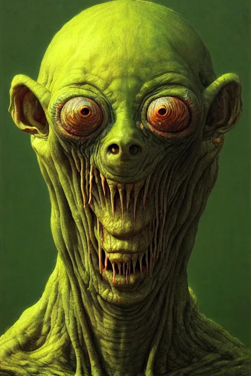 Image similar to perfectly - centered horror portrait - photograph of a brutal scary terrifying ugly monstrous alien goblin creature real life portrait by beksinski and jean delville, slimy pus oozing, unreal engine 5, photorealism, hd quality, 8 k resolution, cinema 4 d,