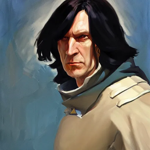 Image similar to greg manchess portrait painting of partially armored severus snape as overwatch character, medium shot, asymmetrical, profile picture, organic painting, sunny day, matte painting, bold shapes, hard edges, street art, trending on artstation, by huang guangjian and gil elvgren and sachin teng