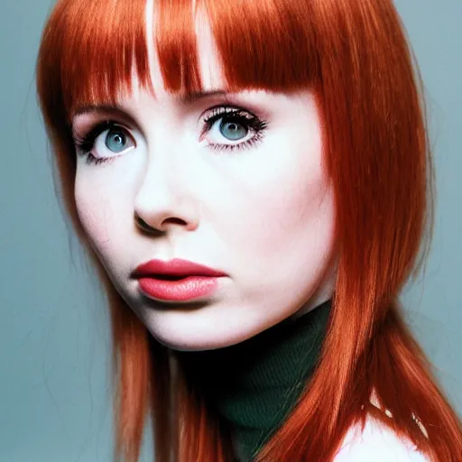 Prompt: portrait of karen gillan, close up, sharp details, studio photo. nikon 2 9 mm f / 0. 8, cinelux asa 1 0 0, medium - format print.