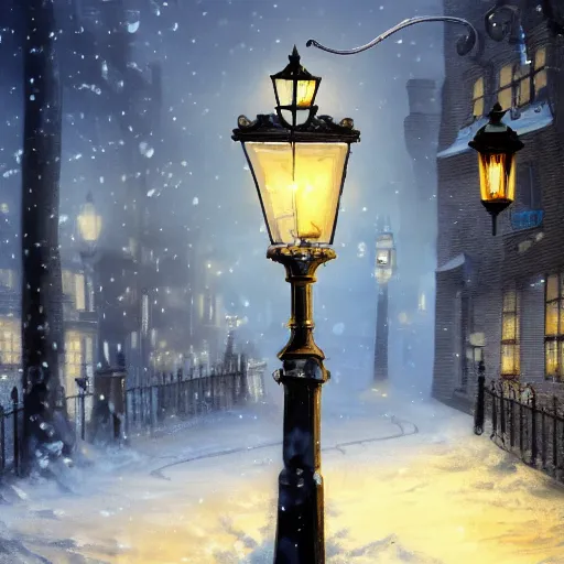 Image similar to a lamplighter on a victorian london street lighting wics with a butane lighter, snowy town, dynamic lighting, photorealistic fantasy concept art, trending on art station, stunning visuals, creative, cinematic, ultra detailed