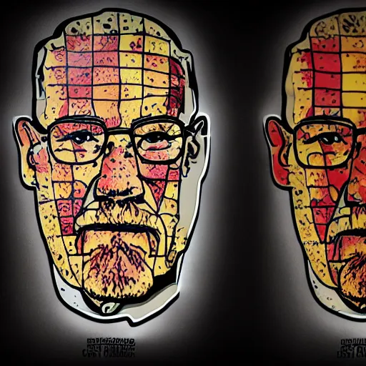 Image similar to pizza made of walter white figurine stickers, unreal, render, splash, award winning photograph