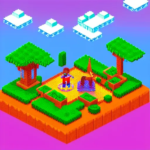 Prompt: Isometric pixel art 3D Fantasy Island, very realistic, no background, very colourful, cinematic lighting, cgi render, trending on Artstation