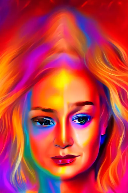 Prompt: Brie Larson as Captain Marvel high quality digital painting in the style of Lisa Frank