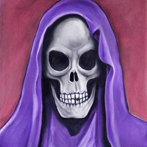 Prompt: grim reaper, purple cloak