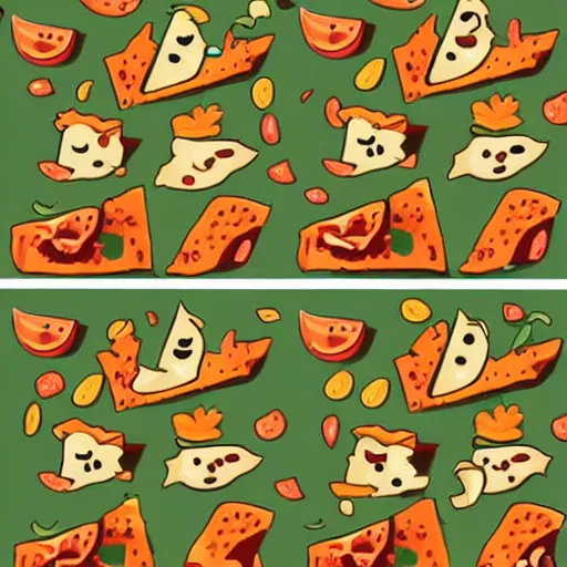 Prompt: cute adobe illustration nachos with cheese and jalapeno illustrations, white background, drawing, cartoon, in the style of shyama golden