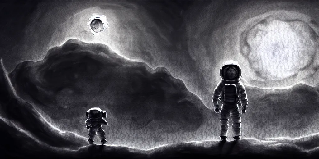 Prompt: adventure concept art of a ink wash sketch brain on the moon with esoteric surreal godly frames vibes, occult, trending on artstation, 4K, cinematic, epic lighting, UHD, HDR, professional painting