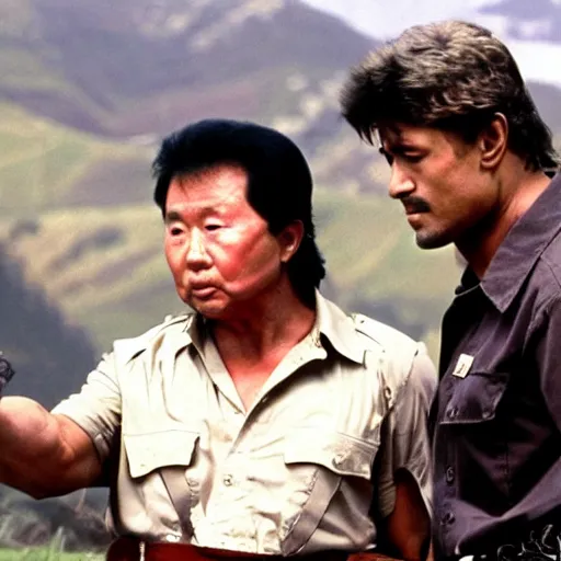 Image similar to a still of Rambo First blood with Kim Jong-il on the role of John Rambo