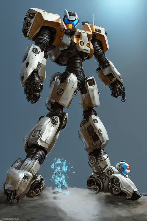 Image similar to mechwarrior 5 : mercenaries mech megaman transformer robot boss tank engine game octane render, 4 k, hd 2 0 2 2 3 d cgi rtx hdr style chrome reflexion glow fanart, global illumination ray tracing hdr fanart arstation by ian pesty by jesper ejsing pixar and disney unreal zbrush central hardmesh