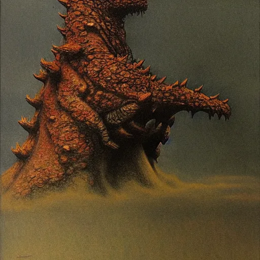 Image similar to godzilla by beksinski