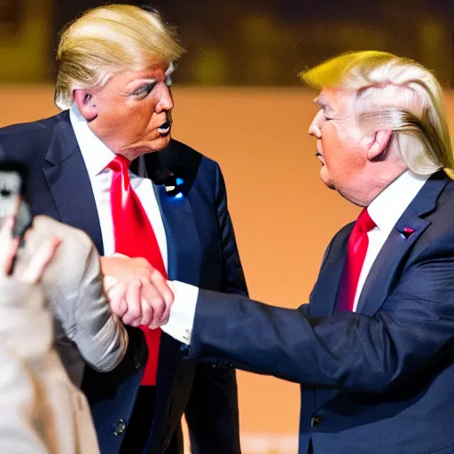 Image similar to donald trump shakes hands with superman