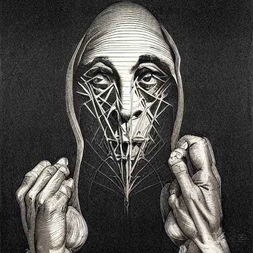 Image similar to lithography on paper secret lair conceptual figurative post - morden monumental dynamic portrait by goya and escher and hogarth, illusion surreal art, highly conceptual figurative art, intricate detailed illustration, controversial poster art, polish poster art, geometrical drawings, no blur