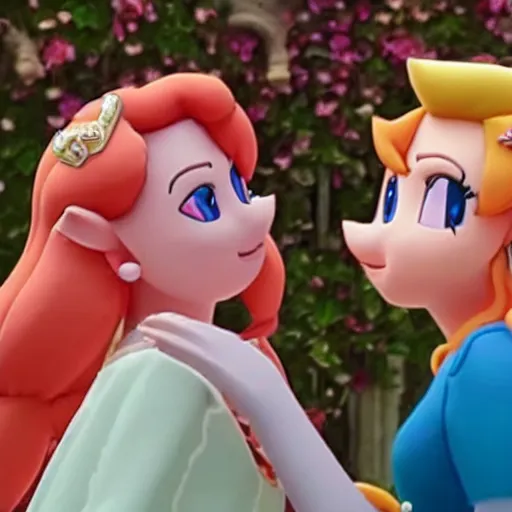 Prompt: photograph of the lesbian wedding of princess peach and zelda circa 2 0 1 8