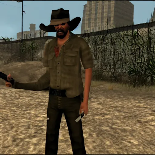 Prompt: john marston smoking!!!!!! weed in san andreas