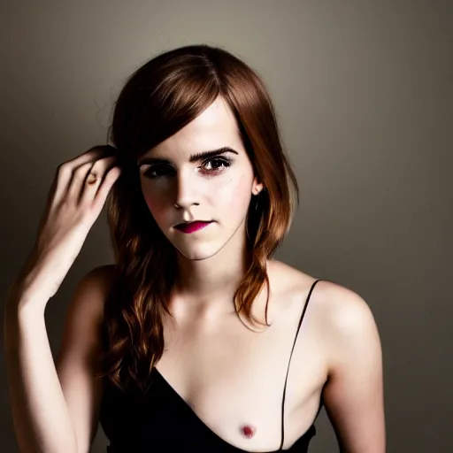 Image similar to Yor Forger cosplay by Emma Watson, seductive gaze, 8k, professional photography, cinematic studio shot, dark, smoke