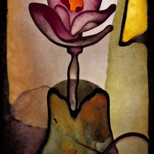 Image similar to The experimental art is a beautiful and haunting work of art of a series of images that capture the delicate beauty of a flower in the process of decaying. The colors are muted and the overall effect is one of great sadness. warm light by Karl Schmidt-Rottluff, by Olivier Bonhomme, by Rodney Matthews organic