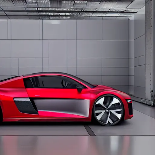 Image similar to volkswagen ID :: audi r8 :: vision gran turismo :: concept supercar in a grey showroom :: studio lighting reflecting on the car's paint