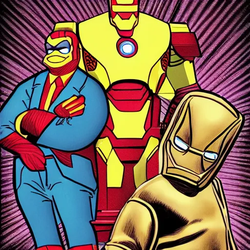 Image similar to iron man and howard the duck, various digital art