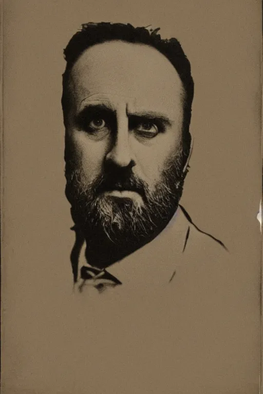 Prompt: richard garriott, portrait, full body, symmetrical features, silver iodide, 1 8 8 0 photograph, sepia tone, aged paper, sergio leone, master prime lenses, cinematic